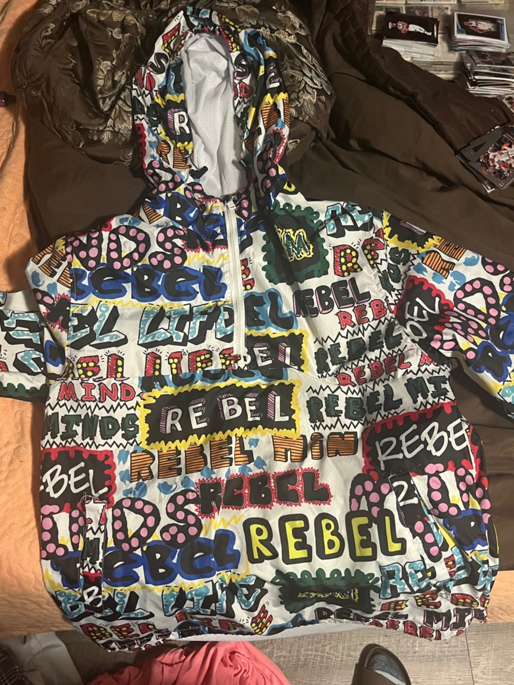 Kids' Multicolor 'Rebel' Graphic Raincoat Hooded Windbreaker